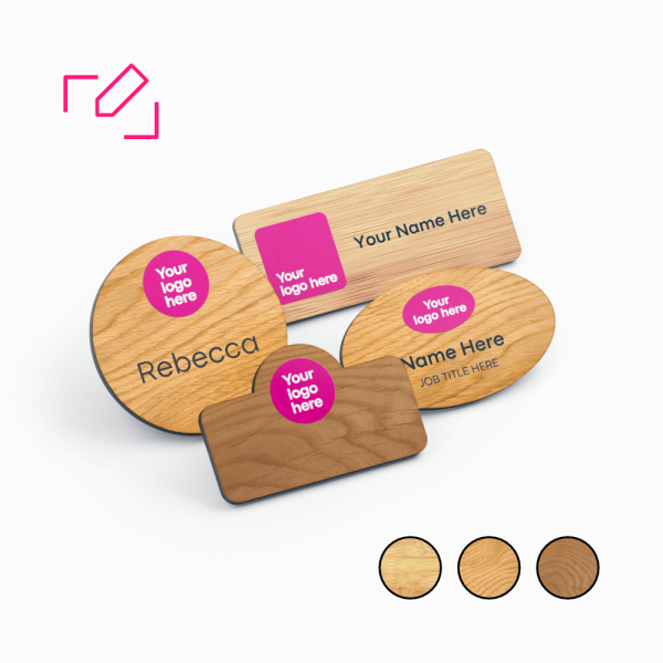 Wooden Name Badges with Printed Logo - Badgemaster